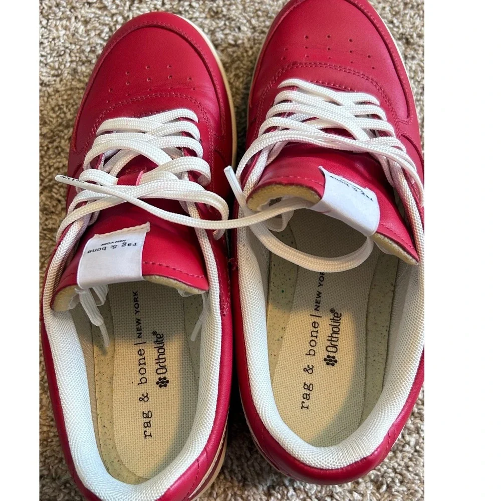 Rag & Bone Retro Court Low Top Sneakers Red Leather White Logo SZ 40